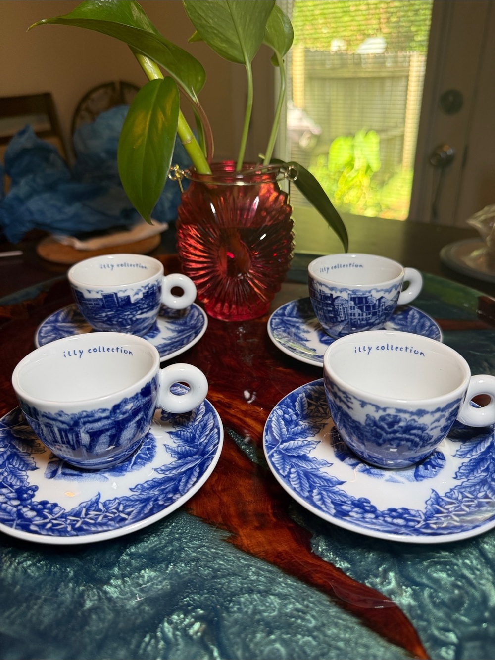 illy Collection Blue & White Porcelain Espresso Cup and Saucer Set - 4 Pc